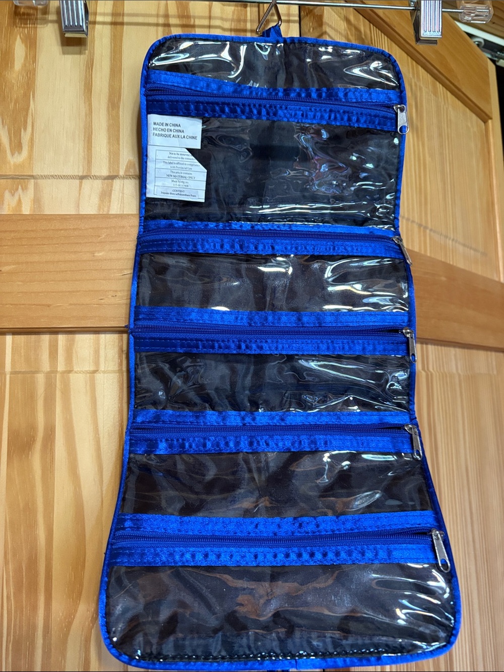 Hanging Travel Organizer with Clear Zip Pockets - Royal Blue